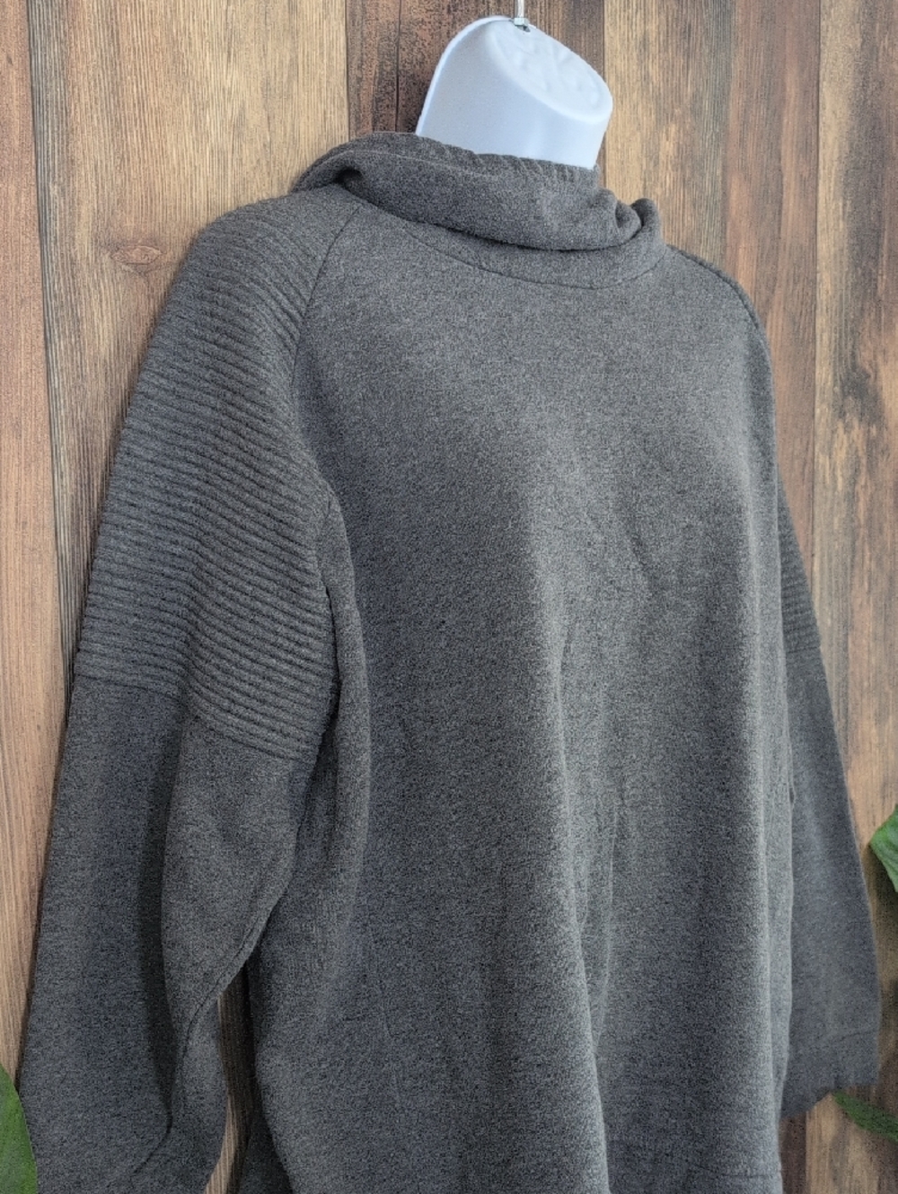 MTA Sport Charcoal Gray Cowl Neck Ribbed Sweatshirt Hoodie L              M342 - Picture 2 of 6